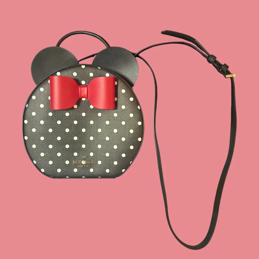 Kate Spade x Disney Minnie Mouse Polka Dot Canteen Crossbody Bag with Red Bow - Picture 7 of 8